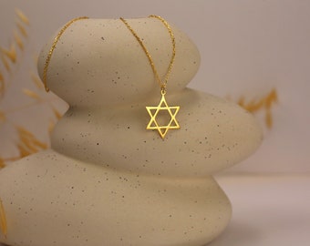 14K Gold David Star Necklace, Star of David Pendant, Jewish Star Necklace, Magen David Necklace, Religious Necklace for Her