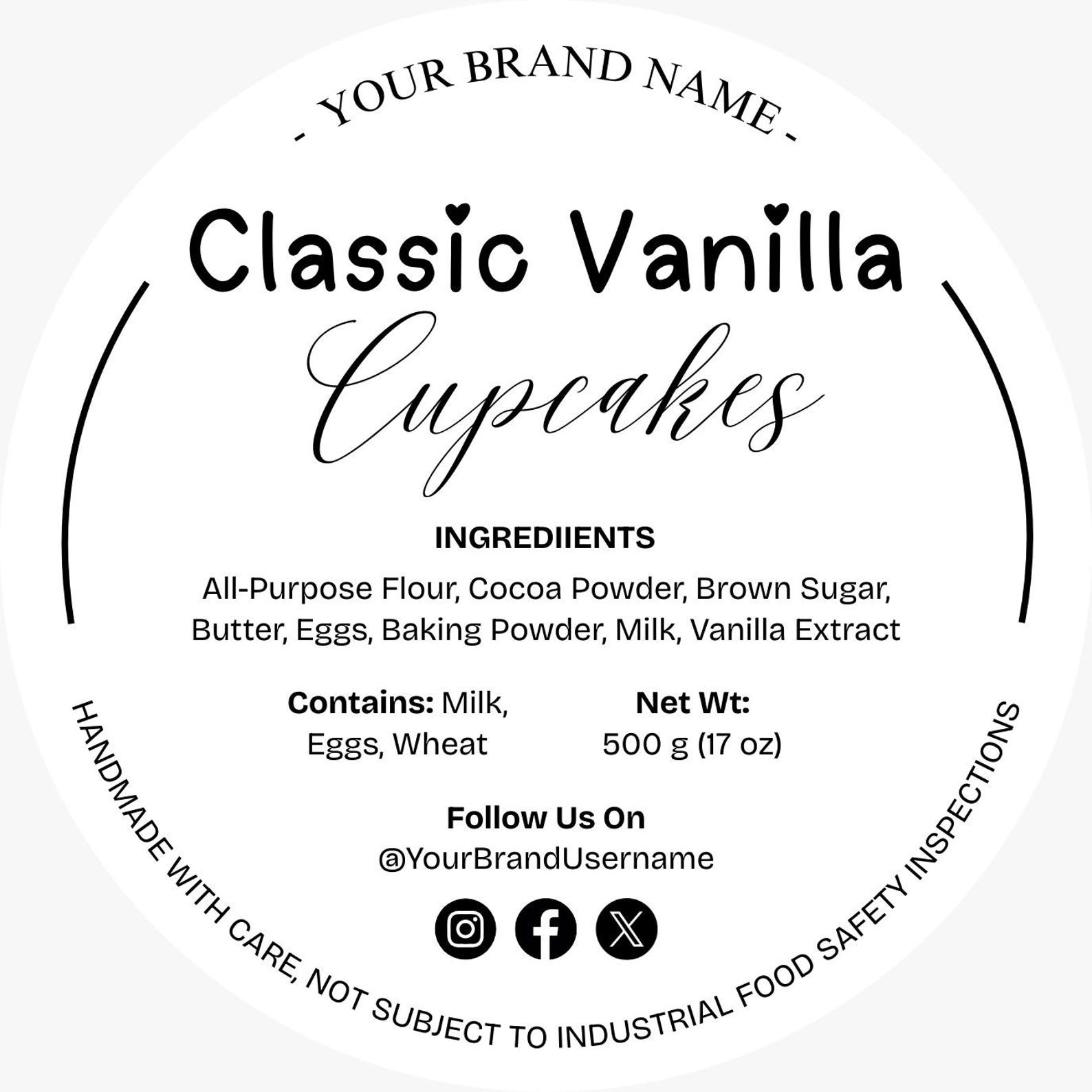 Vanilla Cupcake Label Template: Editable Bakery Stickers (canva Edit ...