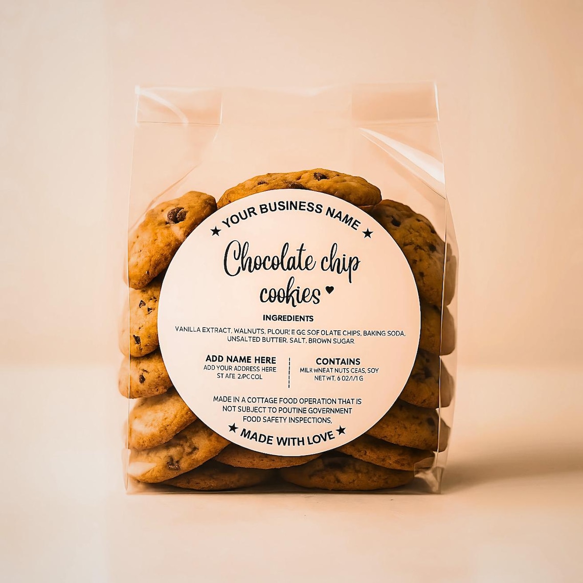Editable Chocolate Chip Cookie Label Template: Custom Bakery Sticker ...