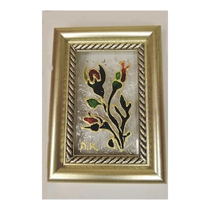 Rose branch Stained glass painting Antique art original Hand painted Reverse painting glass Wall decor Flower painting on glass Small gift