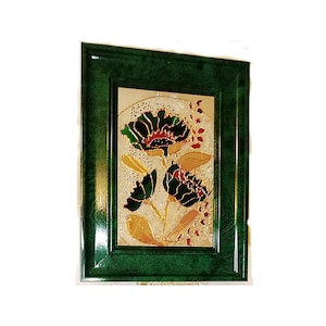 Yellow leaves Wall decor Stained glass painting Hand painted Painting on glass Original painting Art decor Abstract painting Floral frt