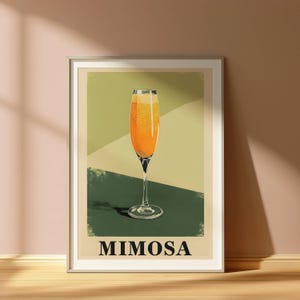 Impresión de mimosa, póster de mimosa, impresión de cóctel, póster de cóctel, impresiones de cocina, decoración de cocina, descarga digital, arte de pared de moda