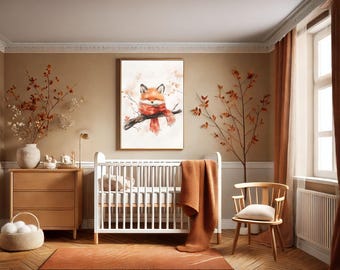 Fox Nursery Watercolor Print, Woodland Animal Decor (Digital Download)