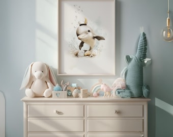 Lámina infantil de acuarela de delfín bebé: decoración costera para habitación infantil (descarga digital)