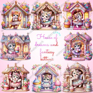 Huis van dromen en fantasiekittens Dromerige en fantastische schattige kittenhuis clipart 15PNG-afbeeldingen