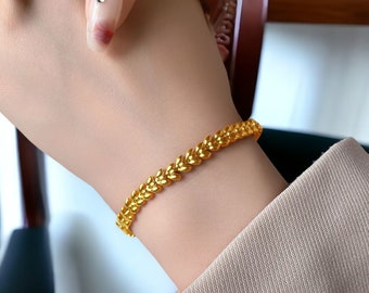 14K Gold plated bangle bracelet, Wheat Bracelet Clash bracelet, Stainless steel bracelet, Waterproof bangle jewelry, spike bracelet