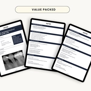 May include: Three black tablets displaying dental radiography information, including X-ray images and text. The tablets are arranged at an angle against a white background. The text "VALUE PACKED" is at the top.