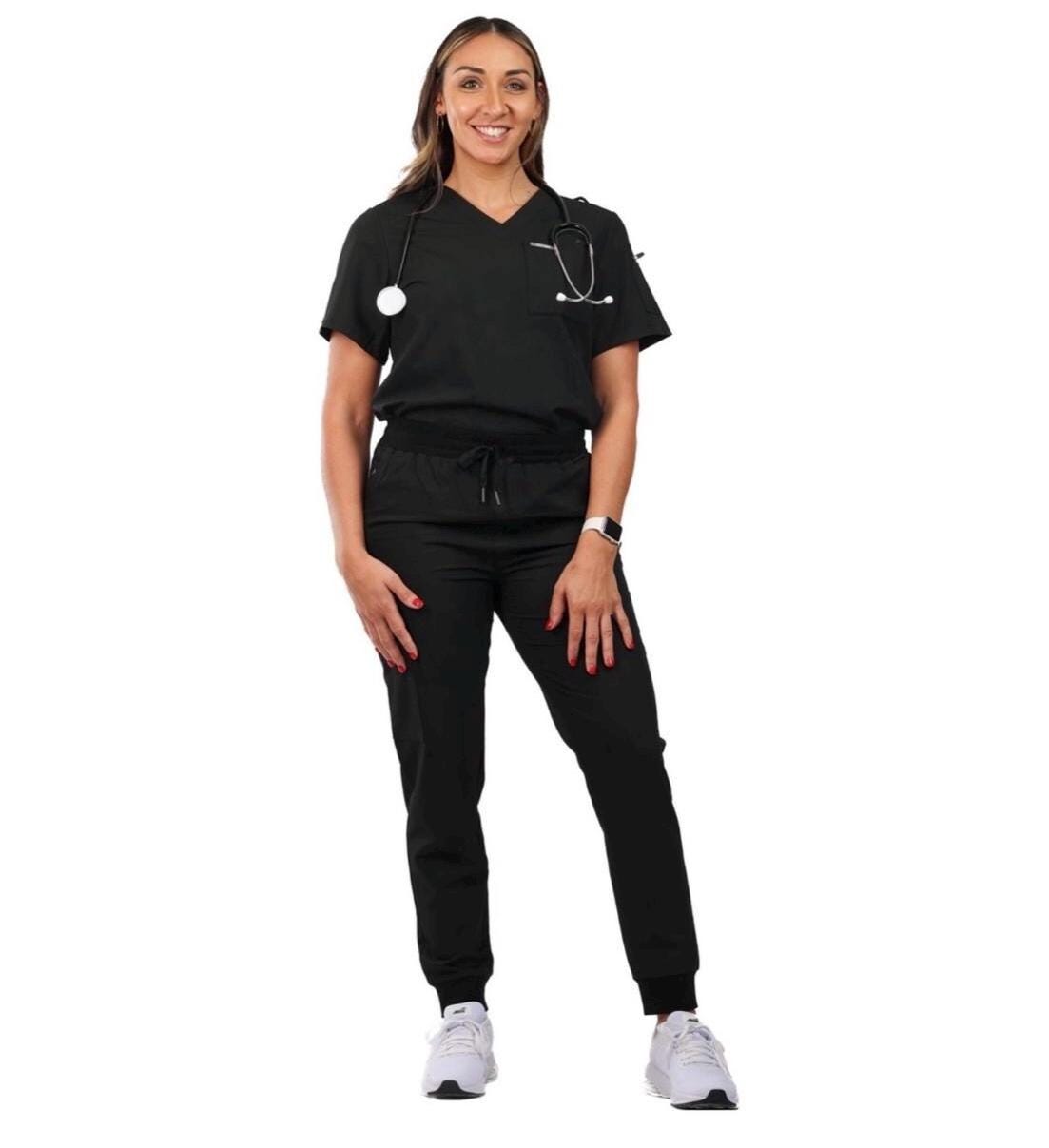 Professional and Practical: Black Women’s Medical Scrubs with 5 pockets