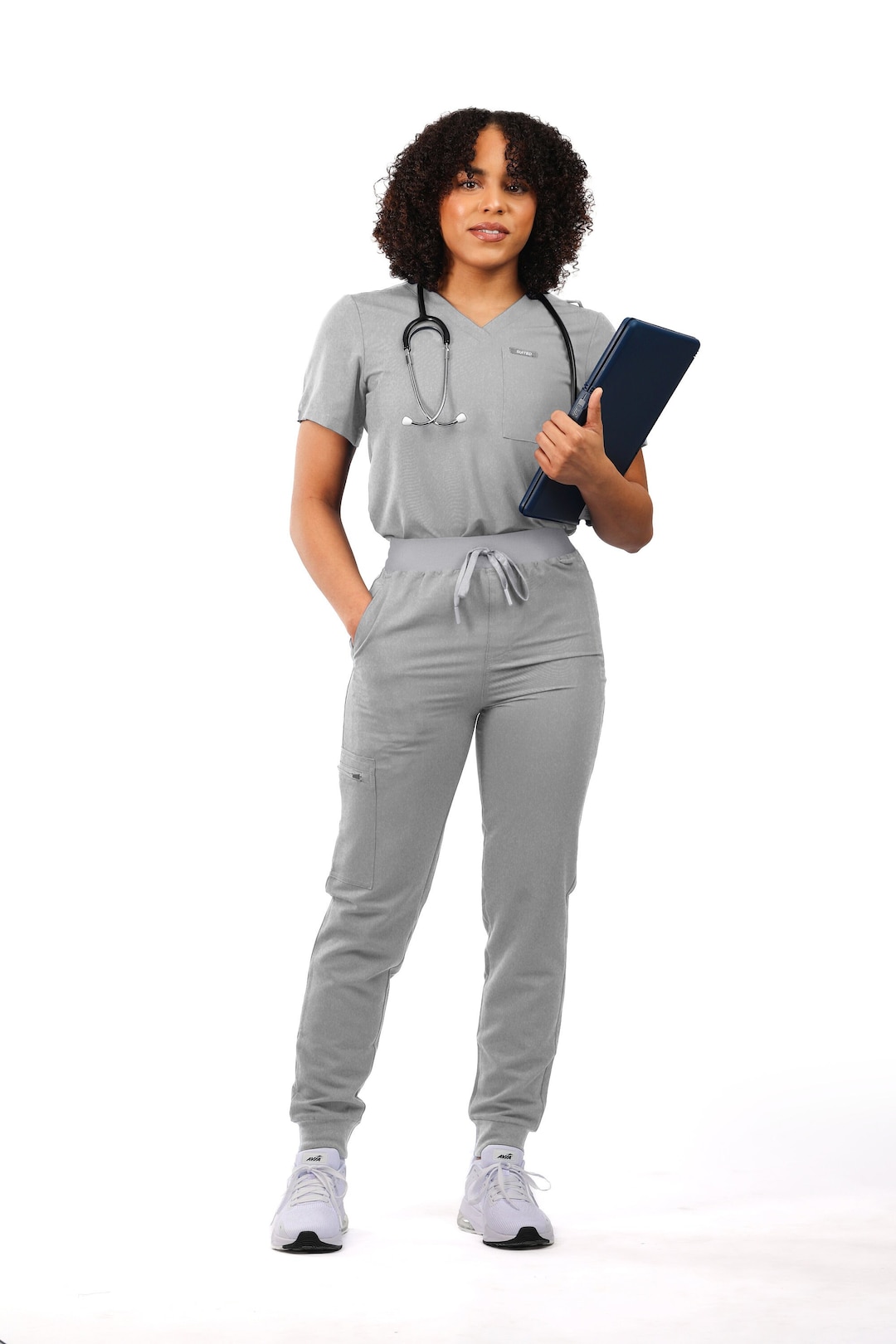 Professional and Practical: Gray Women’s Medical Scrubs With 5 Pockets ...