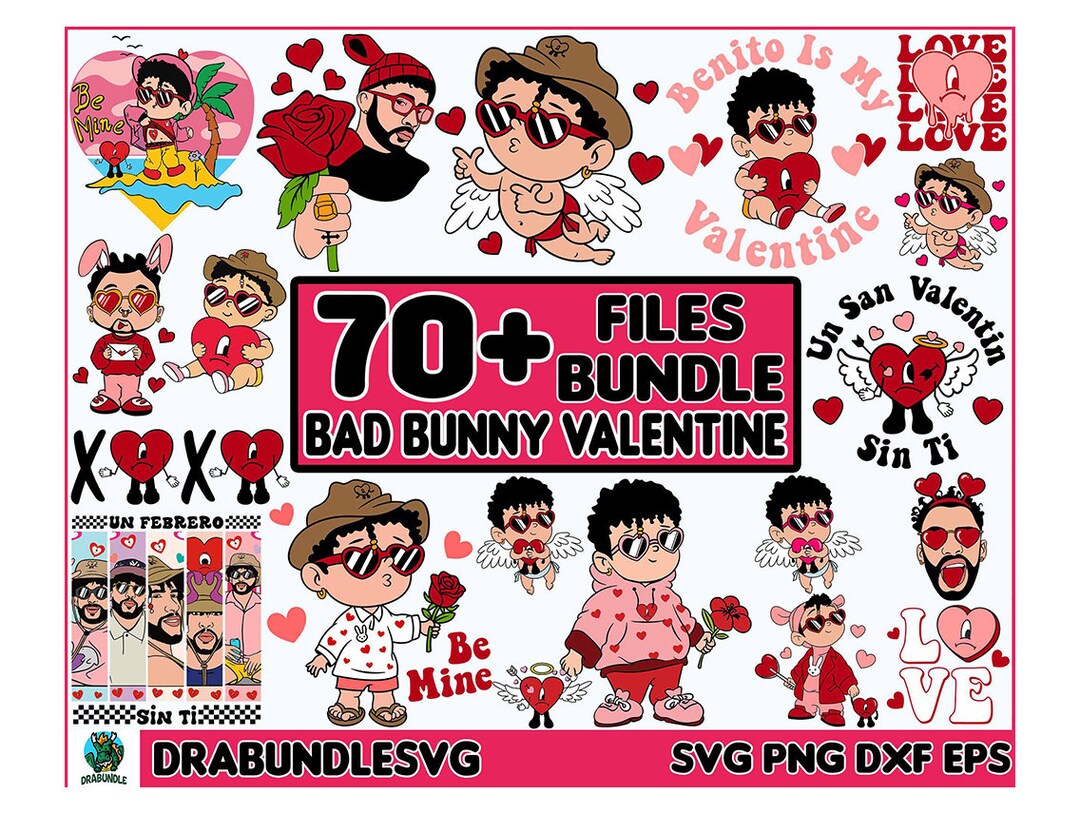 70 Bad Bunny Valentines Day SVG Bundle, Benito SVG, Un Valentina Sin Ti ...