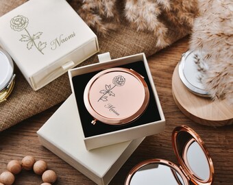 Delicate Engraved Compact Mirror - Bridesmaid Gifts-Customized Pocket Makeup Mirror - Beautiful Wedding Gift - Hen Party Gift.