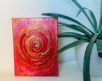 Acrylic picture, "Energy flow in the root chakra: Red harmony" 18 x 24 cm