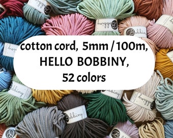 Braided Cotton cord for rugs, bags, panels. Macrame cord.  The cord is 5 mm thick. Crochet cord Hello Bobbiny. Cotton braided rope for rugs.