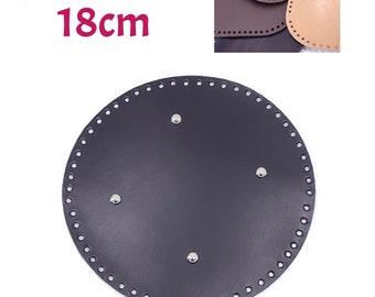 Fondo circolare in pelle per borsa tote all'uncinetto, fondo base in pelle con fori, borsa per maglieria fai da te, accessori per maglieria, fondo rotondo 18 cm