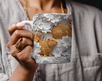 3D Capybara Mug Wrap Sublimation Design – Animal Relief (Digital Download)