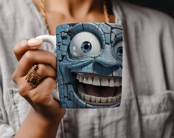 3D Funny Face Mug Wrap, 3D Mug Sublimation, Scary Face Mug Wrap, Ugly Face Mug Wrap, Face Mug PNG File, Face Coffee Mug, Horror Mug Design