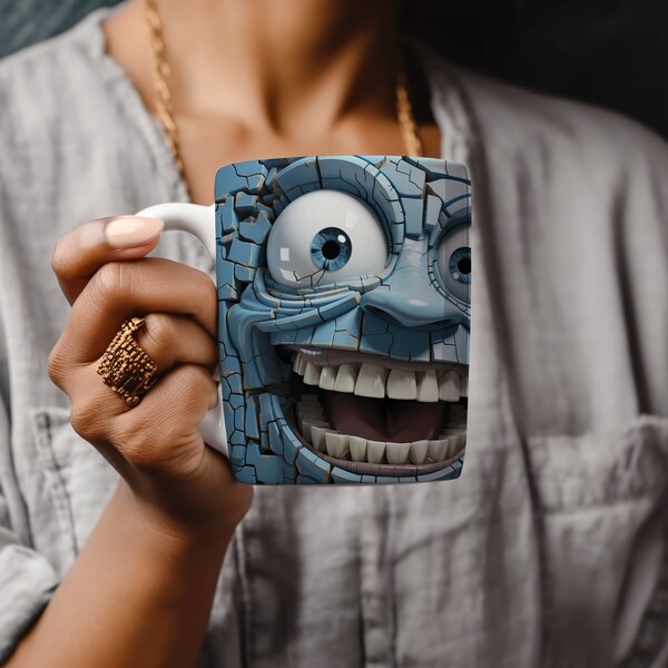 3D Funny Face Mug Wrap, 3D Mug Sublimation, Scary Face Mug Wrap, Ugly Face Mug Wrap, Face Mug PNG File, Face Coffee Mug, Horror Mug Design