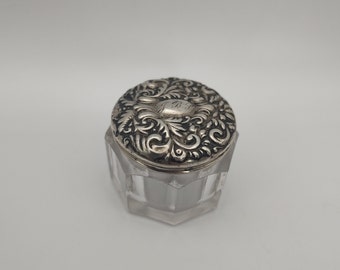 Sterling Silver Lidded Octagonal Glass Dressing Table Paste Pot Jar