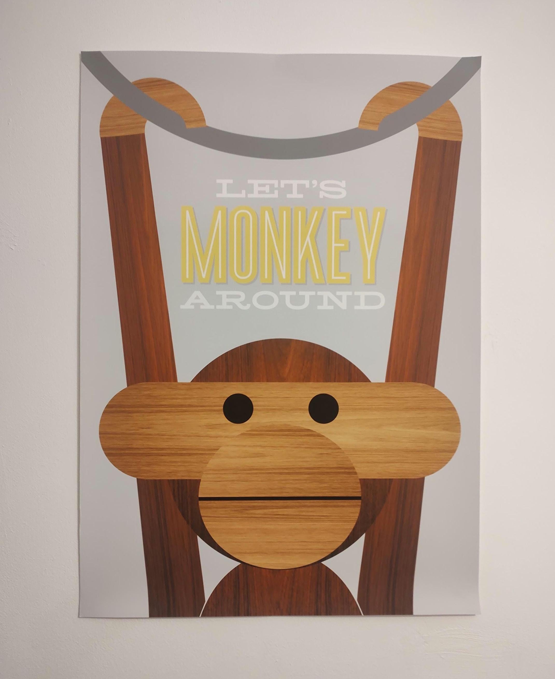 Kay Bojesen Vintage Wooden Hanging Monkey Poster Denmark - Etsy
