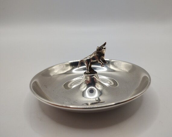 Vintage 915 Silver Ring Dish Tree: Bull Accent, B… - image 2