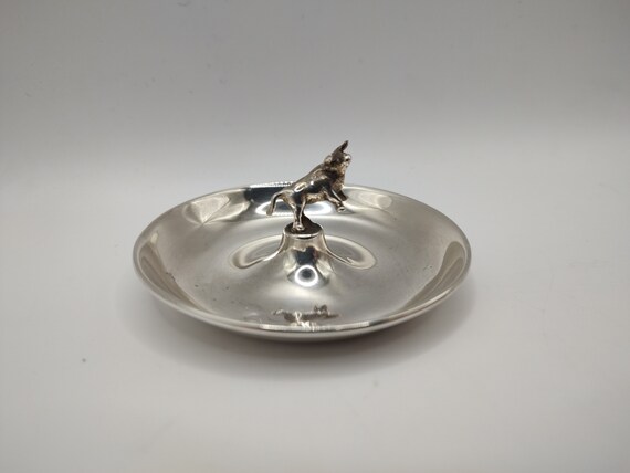 Vintage 915 Silver Ring Dish Tree: Bull Accent, B… - image 3