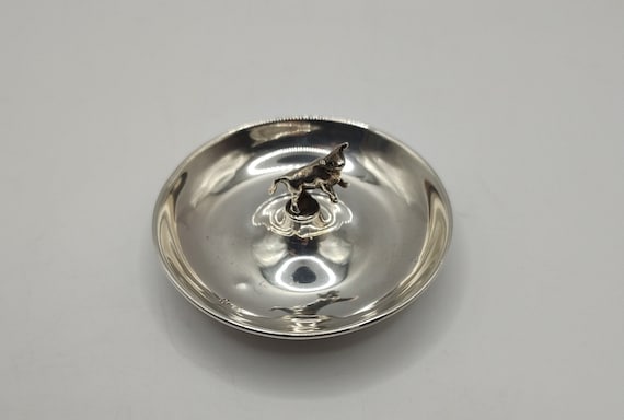 Vintage 915 Silver Ring Dish Tree: Bull Accent, B… - image 1