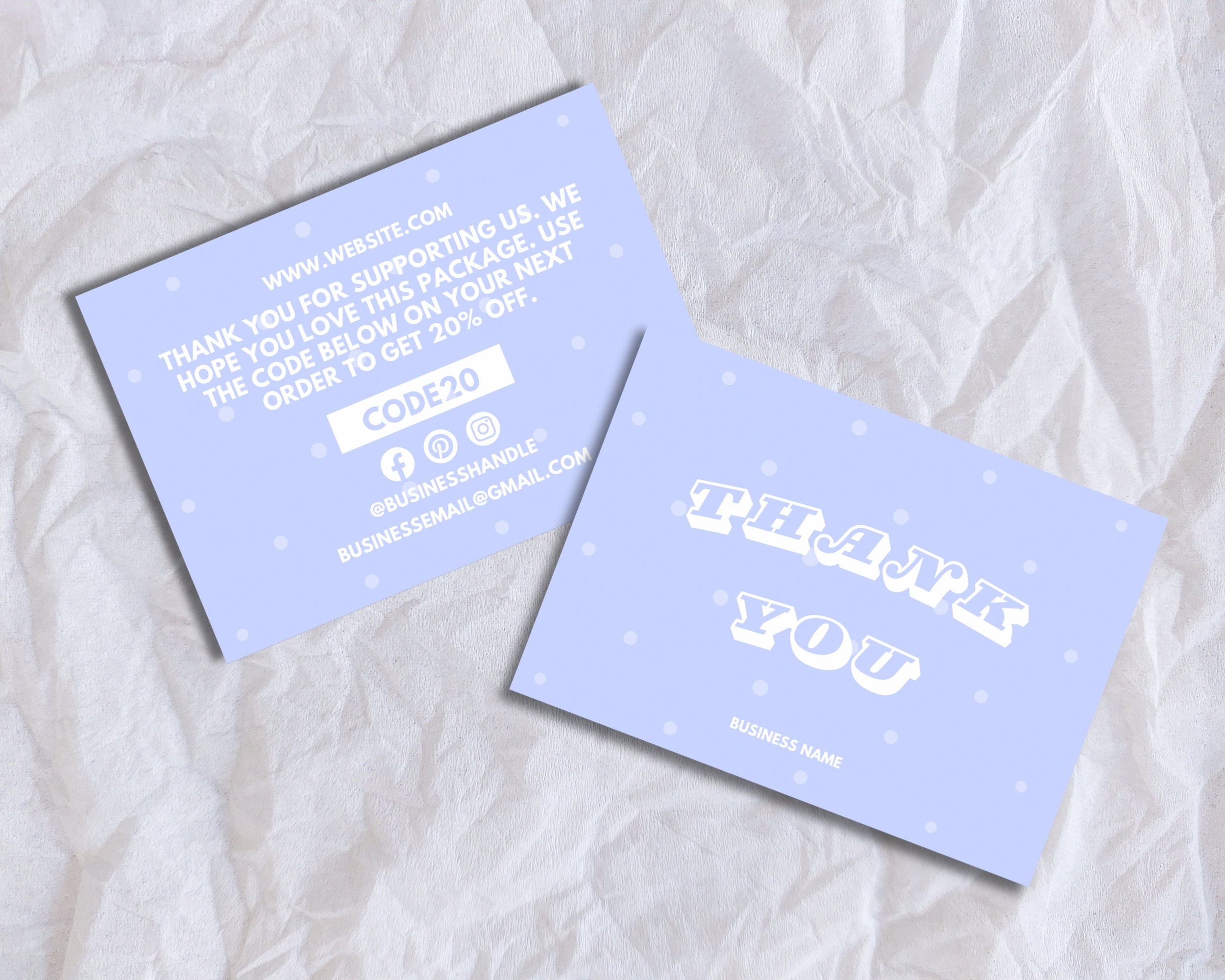 Editable Business Thank You Card Template | Blue | Instant Digital ...