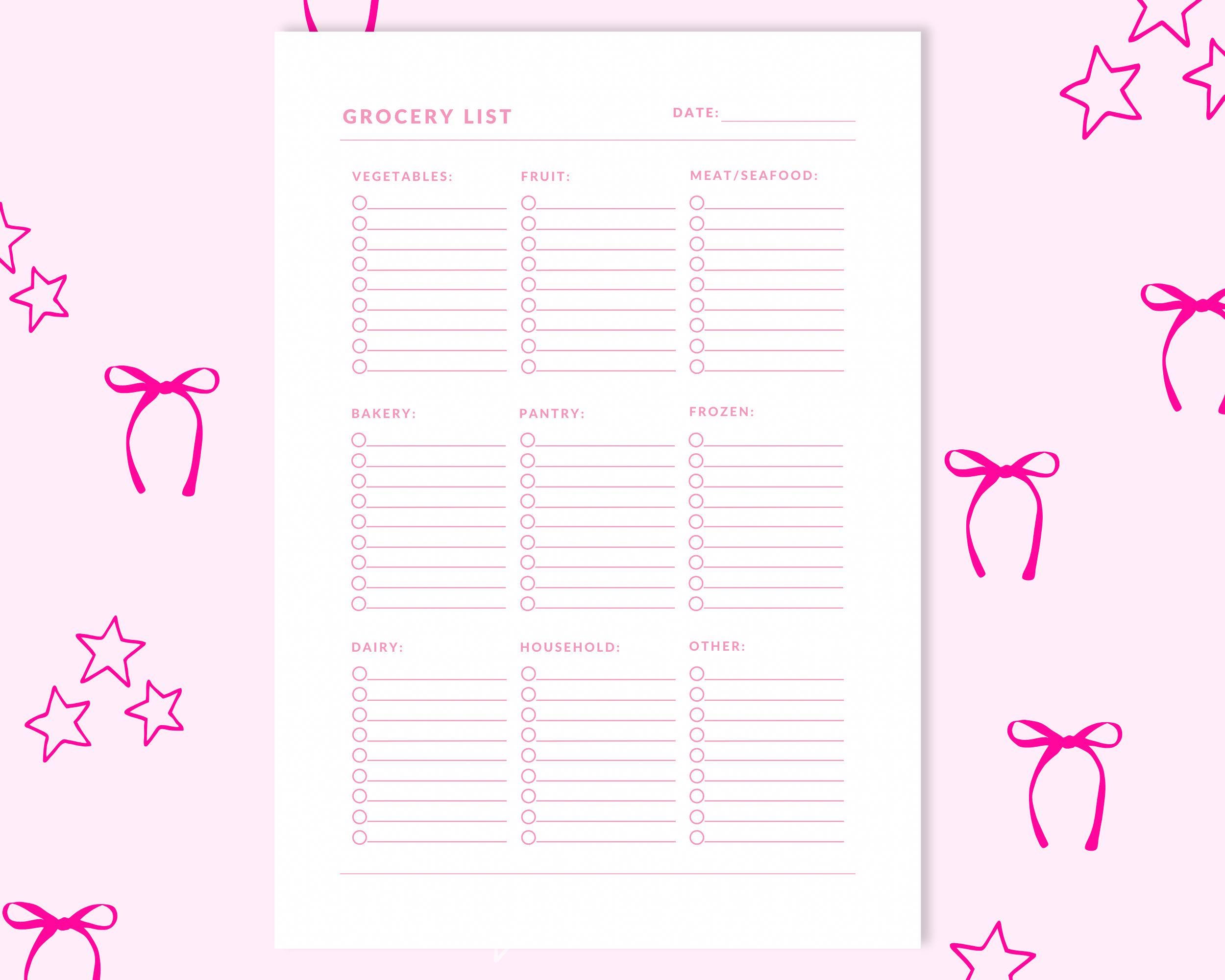 Grocery List Printable | One-page Shopping List (A5, A4, US Letter ...