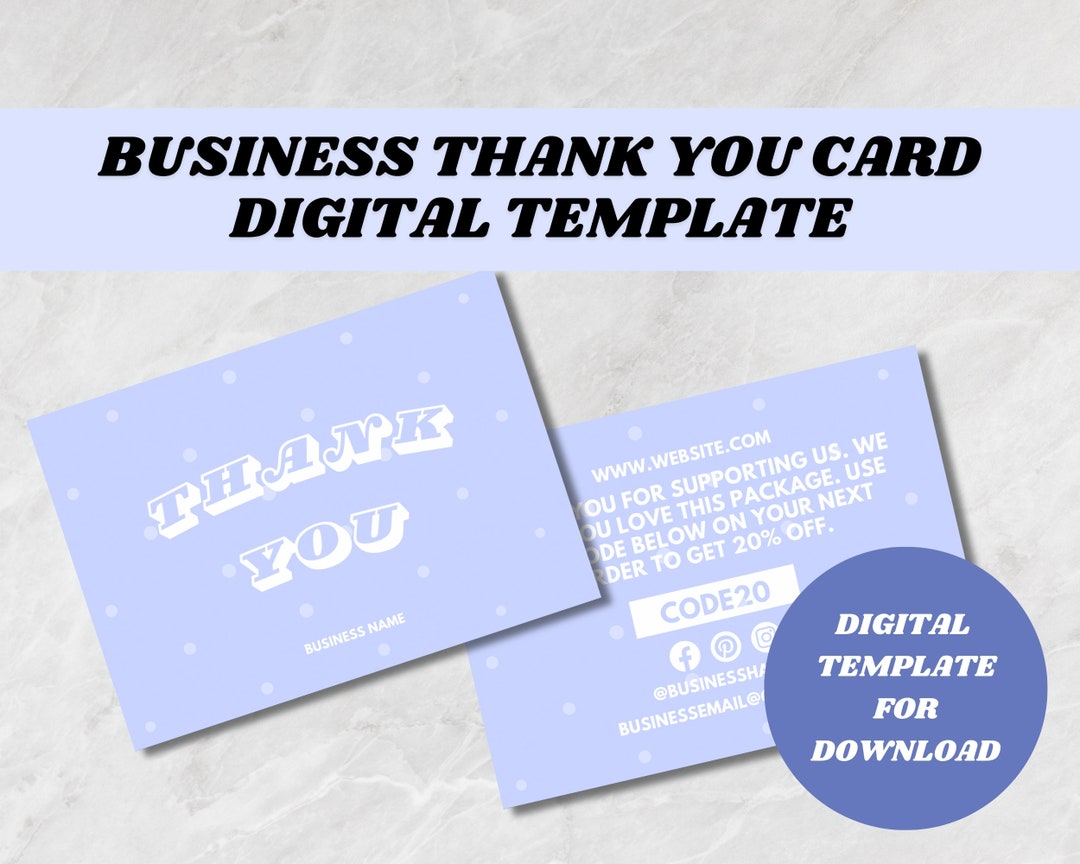 Editable Business Thank You Card Template | Blue | Instant Digital ...