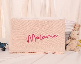 Personalized Embroidered Baby name Blanket, Cotton knit baby blanket, Custom Kids Blanket,Stroller Blanket, Nursery Blanket,Baby Shower Gift