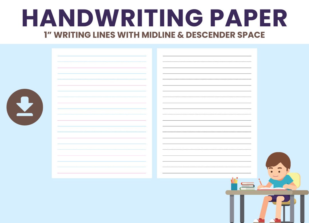 1 Inch Handwriting Printable Paper With Midline &amp; Descender Space ...