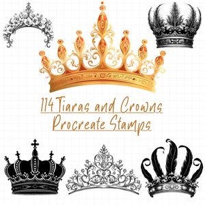 114 Tiara / Crown Stamps for Procreate, Procreate Hair Accessories Brushset, Procreate Crowns, Procreate Tiaras, Diadem Stamps
