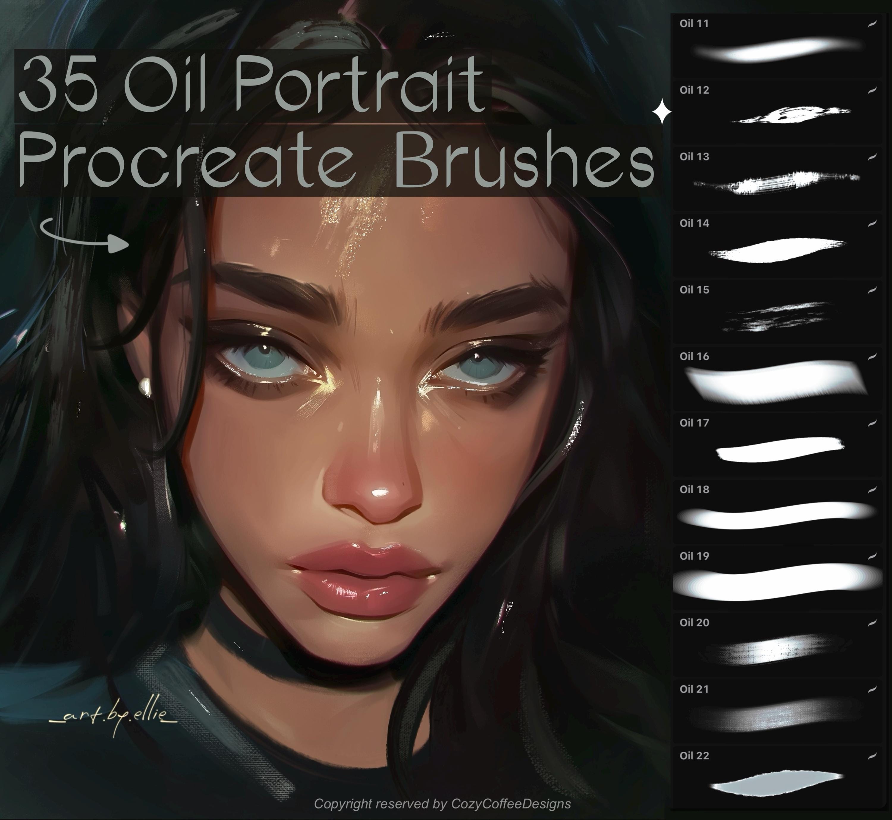 35 Pinceles de Procreate para Retrato al Óleo – Render Suave para Anime y Boceto