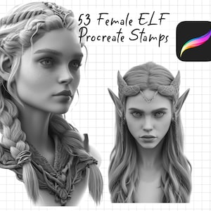 Kvinnliga älvfantasistämplar för Procreate, Fantasy Brushes, Elf Brushes Set, Portrait Face Stämplar