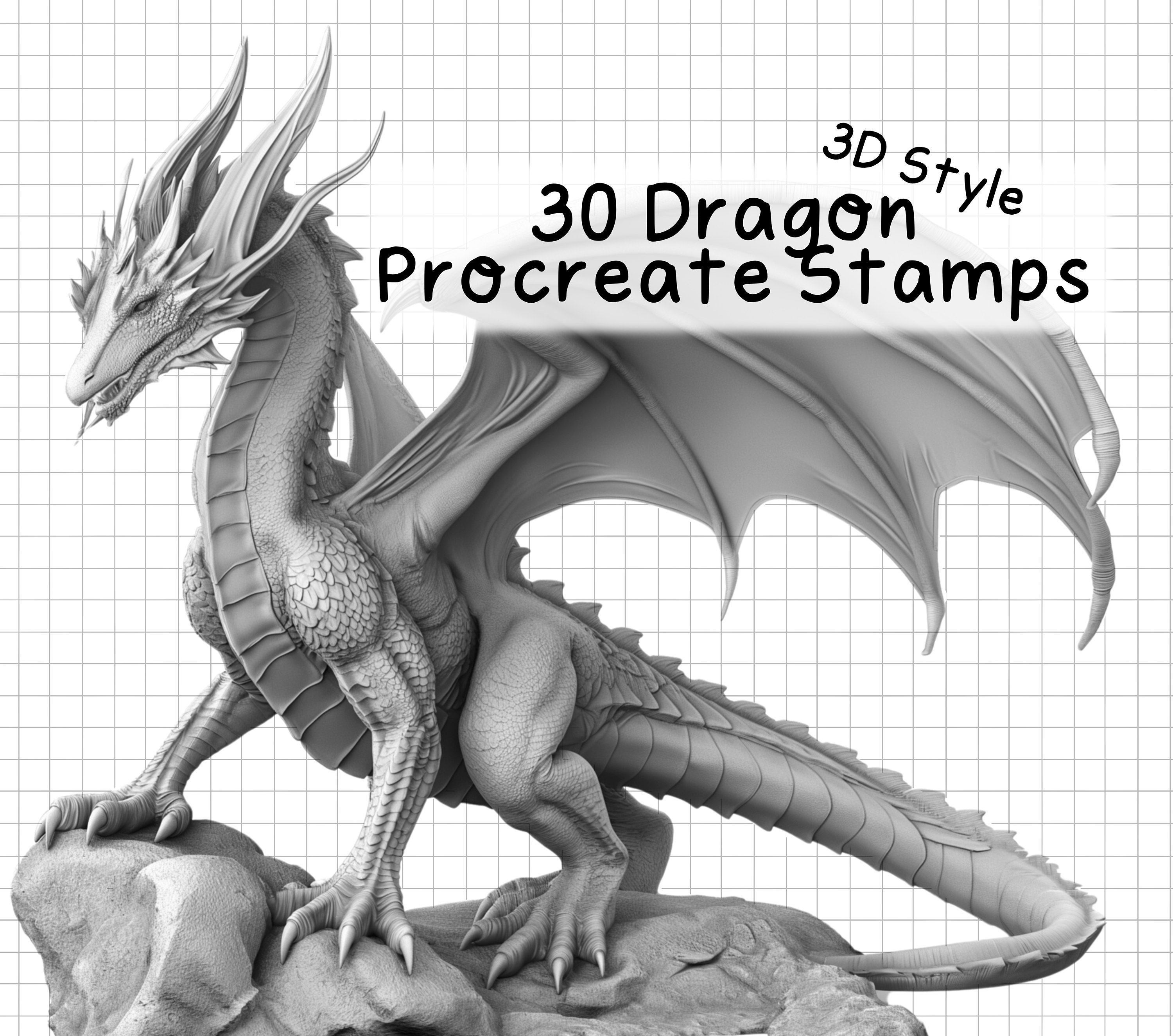 Dragon Procreate Stamps Brush Set – 30 Fantasy Dragon Brushes for Procreate