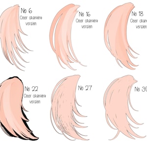 K&ouml;nnte beinhalten: Sechs verschiedene Versionen eines rosa Haarfarb-Musters, beschriftet mit den Nummern 6, 16, 18, 22, 27 und 30. Jede Version hat einen leicht anderen Rosaton.