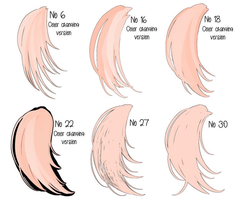 K&ouml;nnte beinhalten: Sechs verschiedene Versionen eines rosa Haarfarb-Musters, beschriftet mit den Nummern 6, 16, 18, 22, 27 und 30. Jede Version hat einen leicht anderen Rosaton.