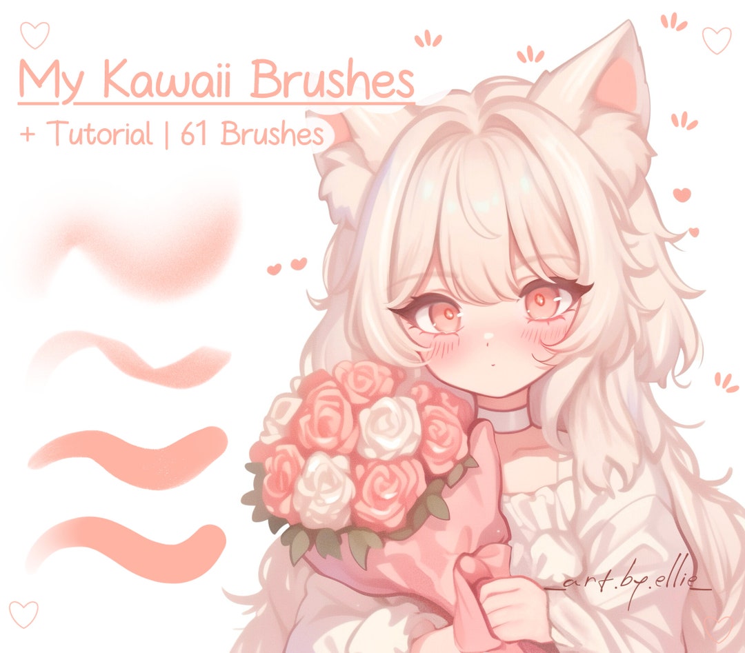 61 Procreate Kawaii Brushes, Procreate Rendering and Lineart Brushset