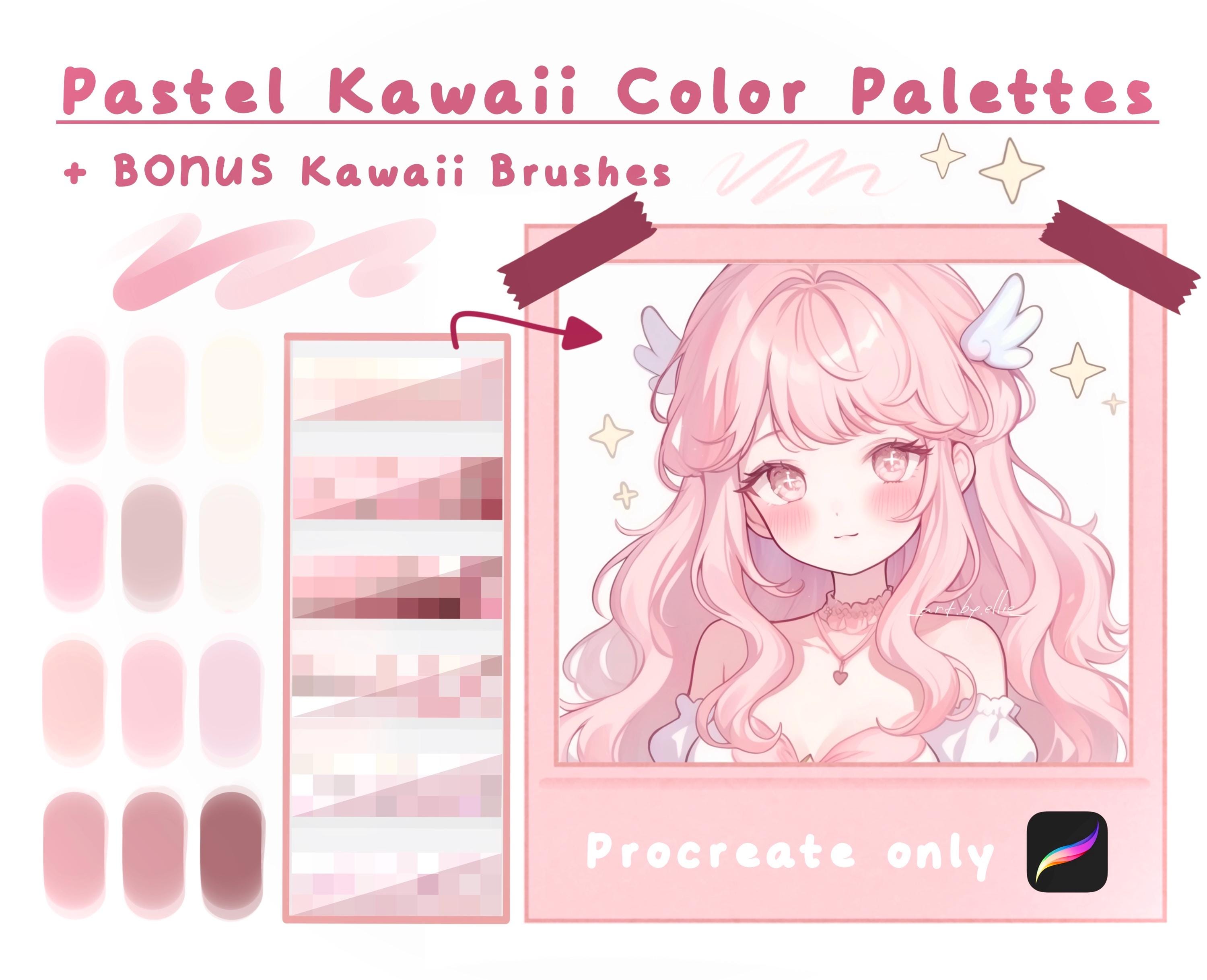 24 Kawaii Procreate Color Palettes + 10 Brushes | Cute Procreate Brushset & Swatches