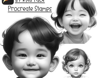 87 Kids Faces stamps for Procreate, 3d style stamps, procreate digital art, portrait brushes
