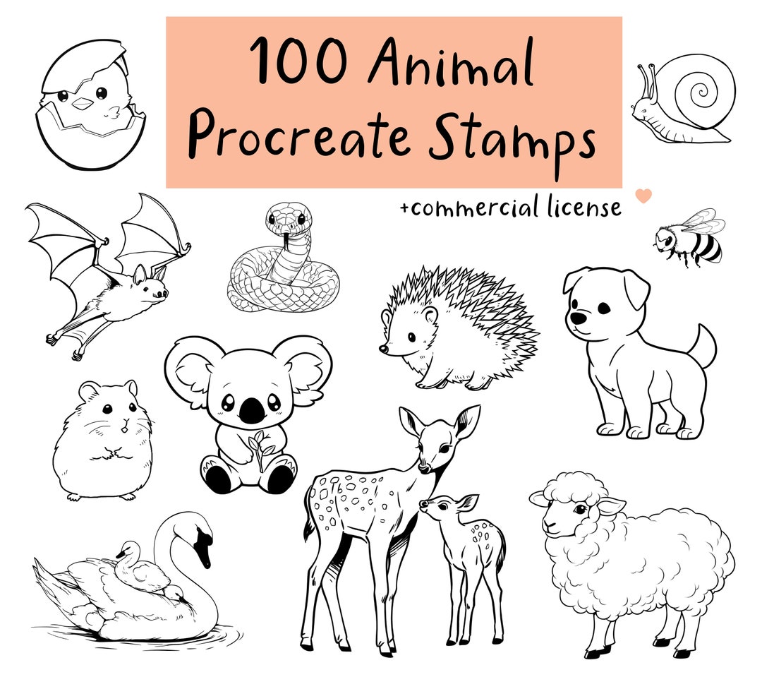 100 Cute Animal Stamps for Procreate, Procreate Brush Set - Etsy