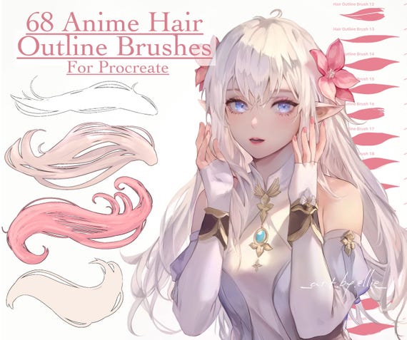 68 Manga Outline Hair Brushes, Procreate Hair Brushset, Procreate Anime Outline Hair Brushset