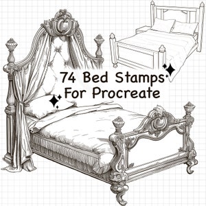 74 Bed Stamps for Procreate, Procreate Bedroom interior brushes