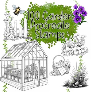 100 Garden Stamps for Procreate, Flower Stamps, Flower Brushset, Botanical procreate brushes
