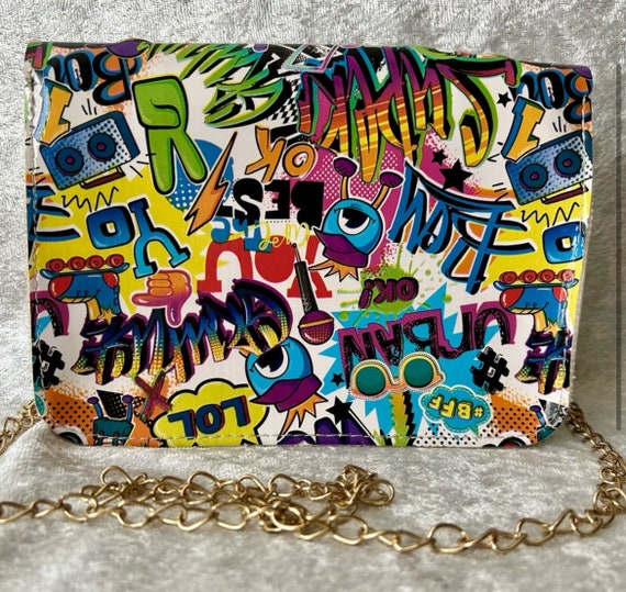 Retro 1990's-80's Graffiti Design Pleather Bag. - image 2