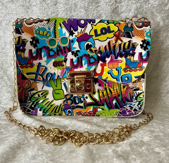 Retro 1990's-80's Graffiti Design Pleather Bag. - image 1