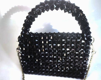 Crystal Black Bead Bag, LUXURY Bead Purse, Women Bead Bag, Tote Black Bag,Small Beaded Bag,shoulders bag, Women handbags