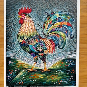 Festive rooster - Postcard, Printed Art