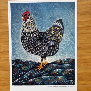 Proud black and gold chicken - Postcard, Printed Art