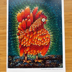 Sunny and fiery hen - Postcard, Printed Art